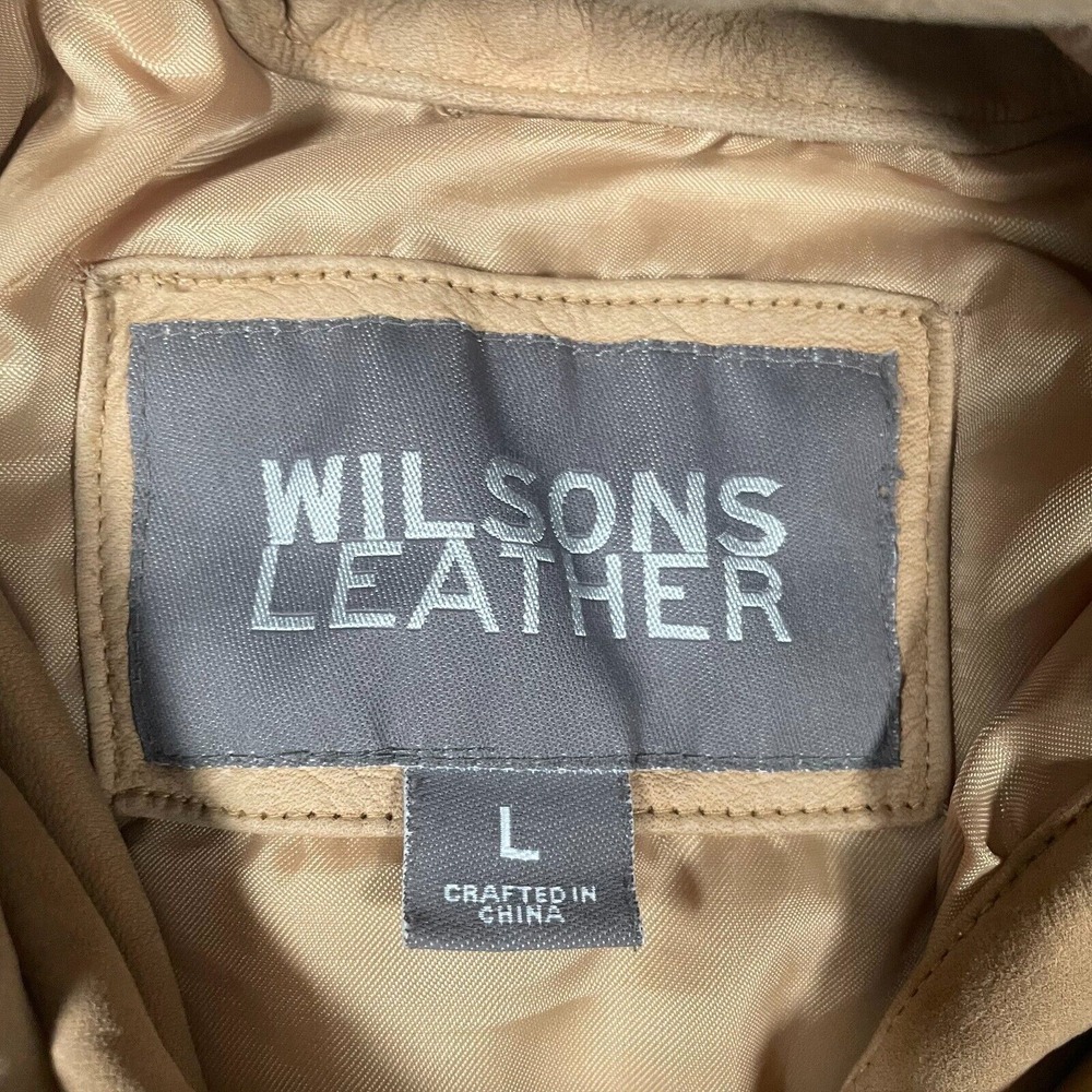 Wilsons Leather Women's Jacket Size L Beige Full Zipper Front Pockets Mid-Length - Picture 2 of 6